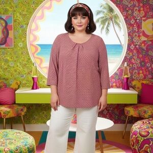 Liz Claiborne Red Patterned Blouse 1X